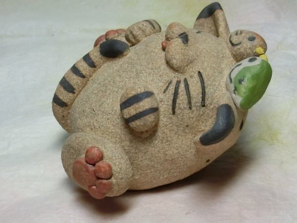 画像5: 小鳥と猫 （茶） (5)